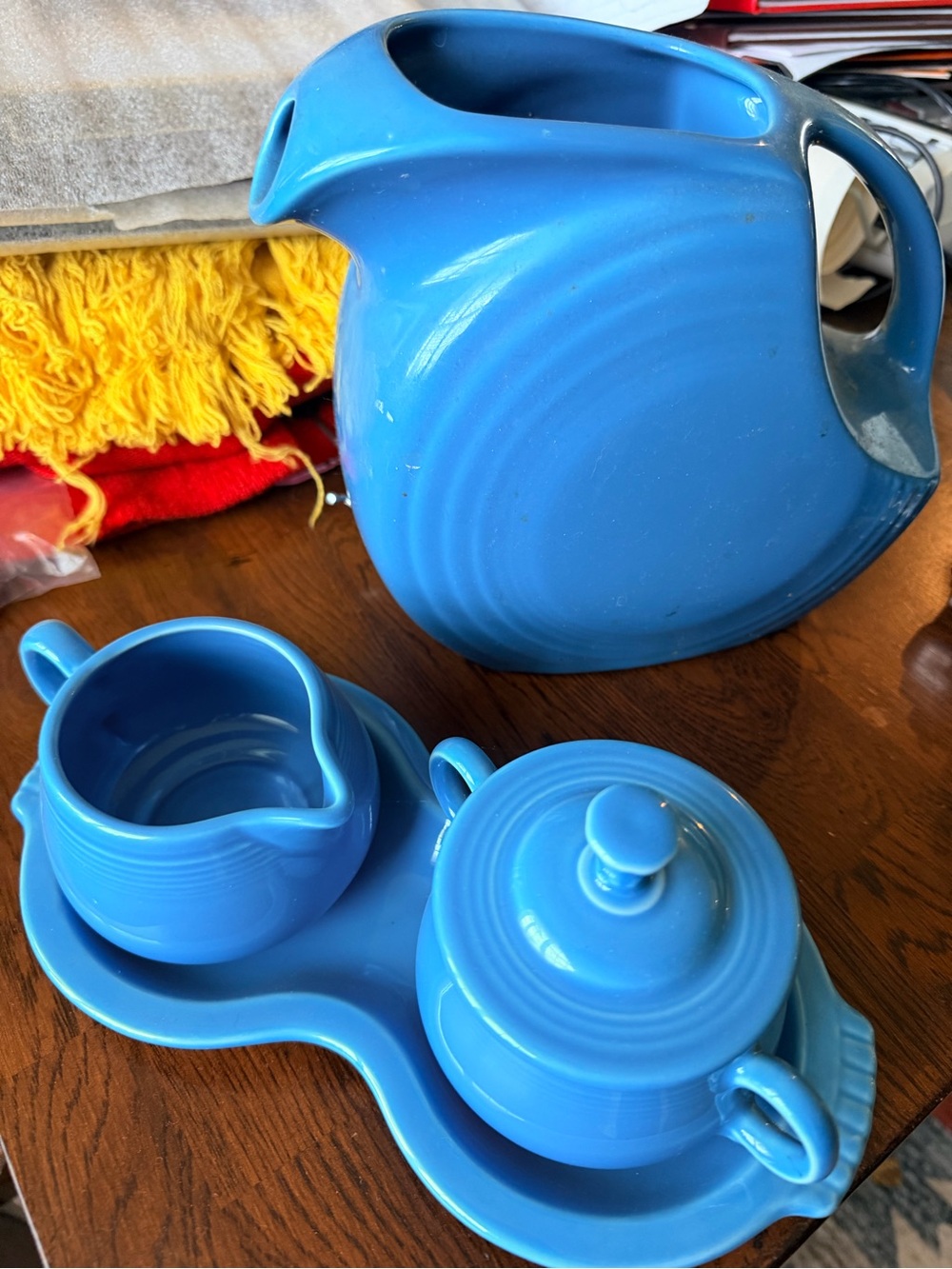 FIESTA WARE Blue Ceramic Tea Set Ceramic Pitcher, Creamer, Sugar Turquoise